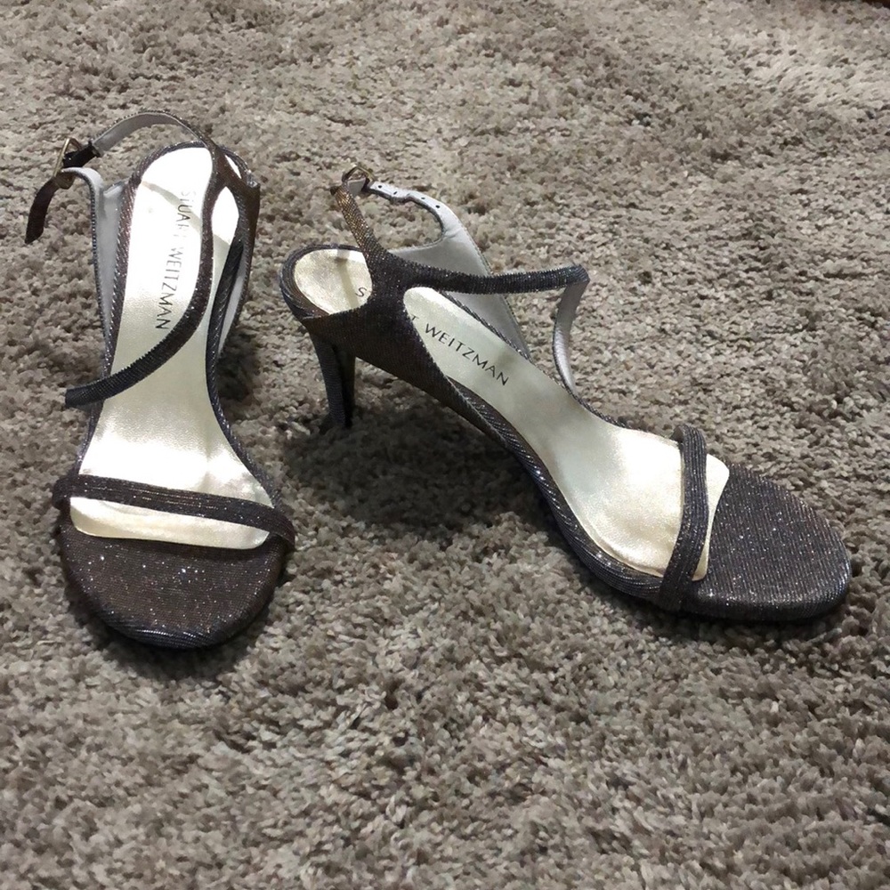 Stuart Weitzman Kitten Heels Sparkly Silver